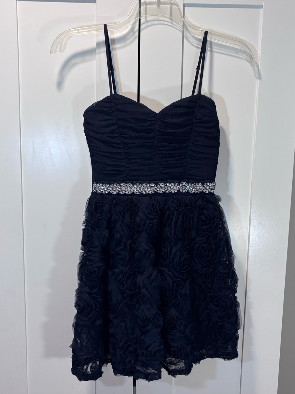 Trixxi Navy Rosette Cocktail Dress Rhinestone Waist Sweatheart Party Juniors 5